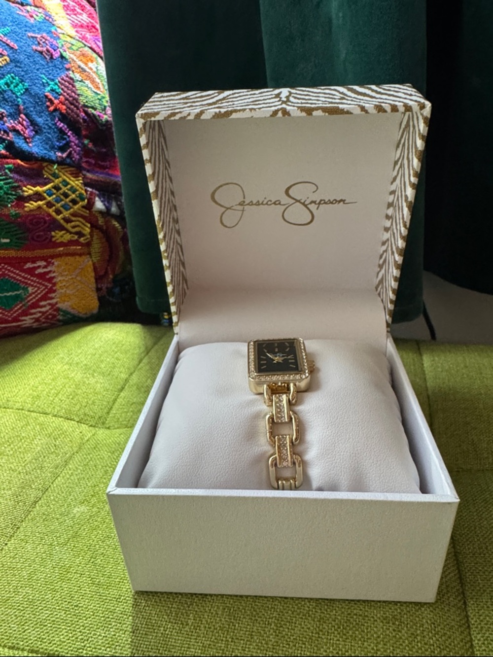 NWOT Jessica Simpson Gold Bracelet Watch with Black Face